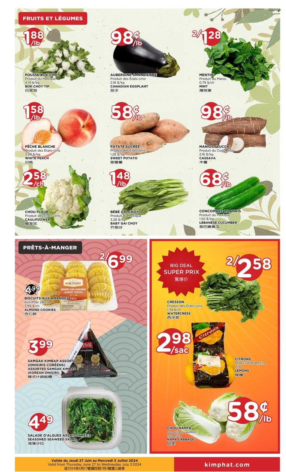 thumbnail - Circulaire Kim Phat - 27 Juin 2024 - 03 Juillet 2024 - Produits soldés - salade, aubergine, concombre, chou-fleur, pêche, cookies, menthe. Page 3.