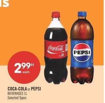 COCA-COLA or PEPSI BEVERAGES - 1L
Selected Types