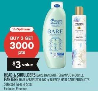 HEAD & SHOULDERS BARE DANDRUFF SHAMPOO (400mL), PANTENE HAIR AFFAIR STYLING or BLENDS HAIR CARE PRODUCTS - Selected Types & Sizes