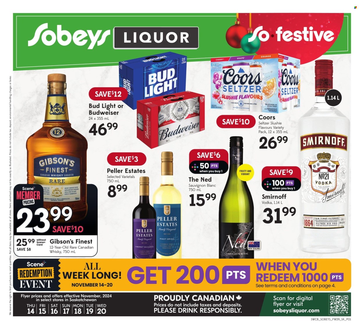 Circulaire Sobeys Liquor - 14 Novembre 2024 - 20 Novembre 2024. Page 1