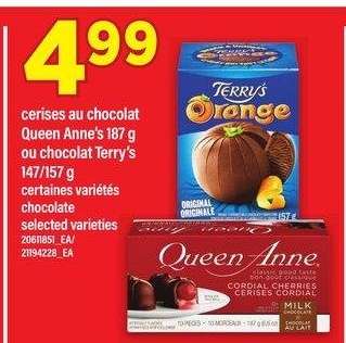 cerises au chocolat Queen Anne's 187 g ou chocolat Terry's 147/157 g | chocolate - certaines variétés

selected varieties