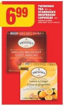 TWININGS TEA 50'S OR STARBUCKS NESPRESSO CAPSULES 10'S - Selected Varieties