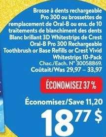 Oral-B Pro 300 Rechargeable Toothbrush or Base Refills - Each. 236646