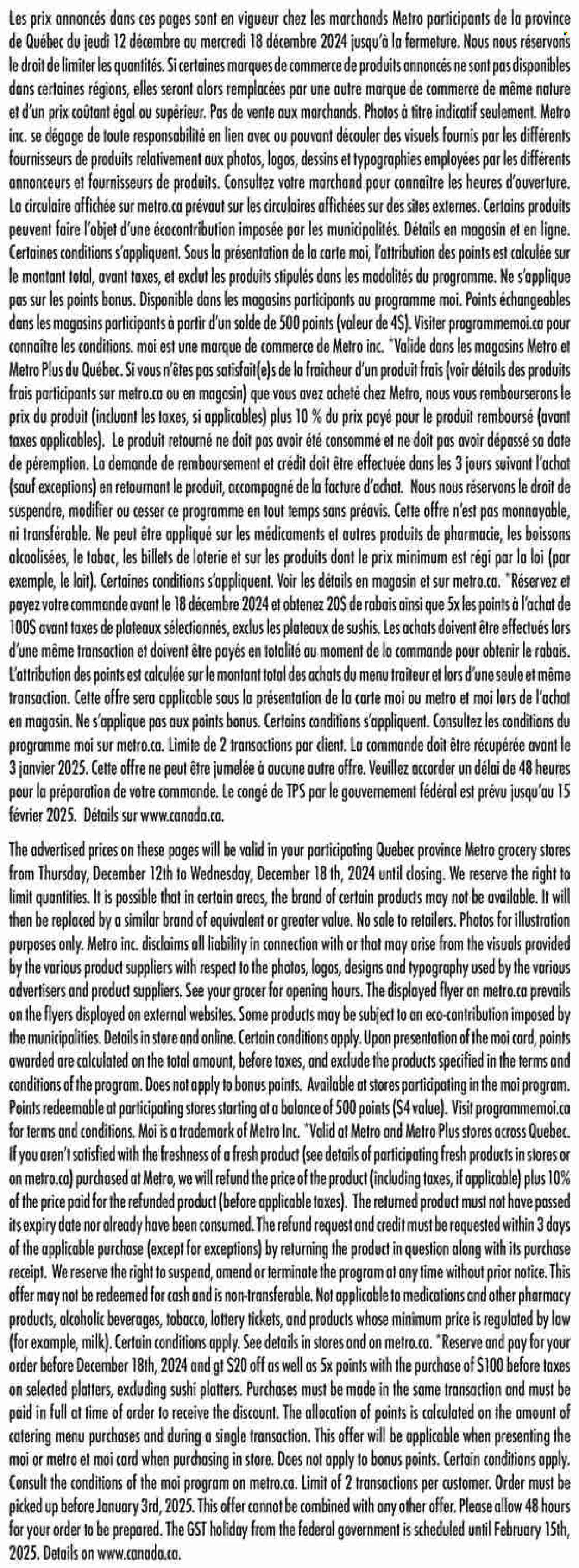 Circulaire Metro - 12 Décembre 2024 - 18 Décembre 2024. Page 1