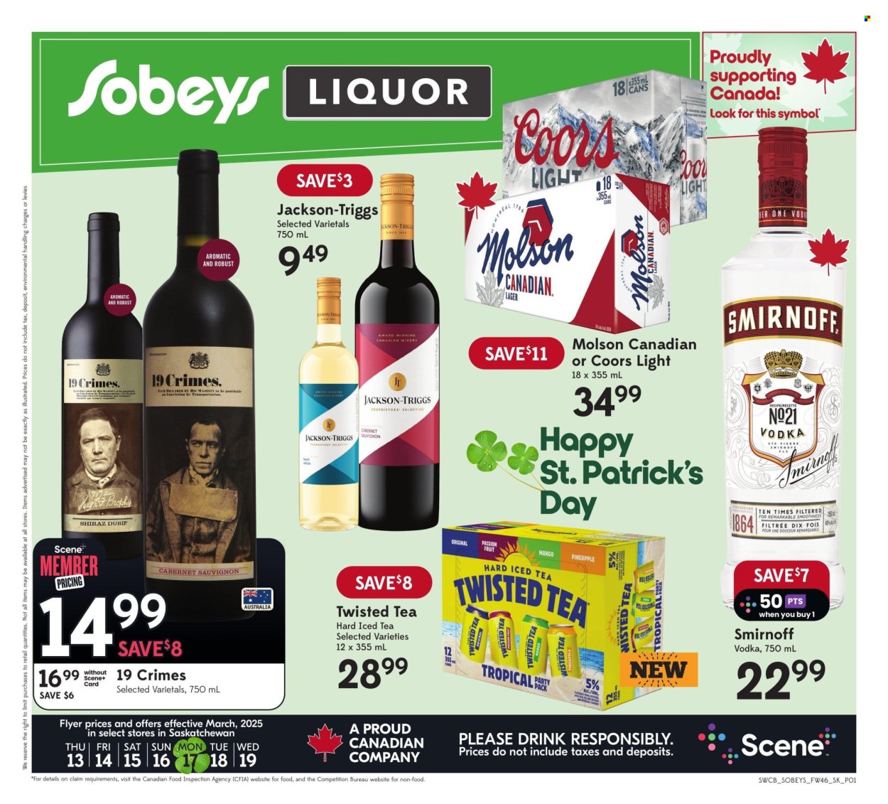 Circulaire Sobeys Liquor - 13 Mars 2025 - 19 Mars 2025. Page 1