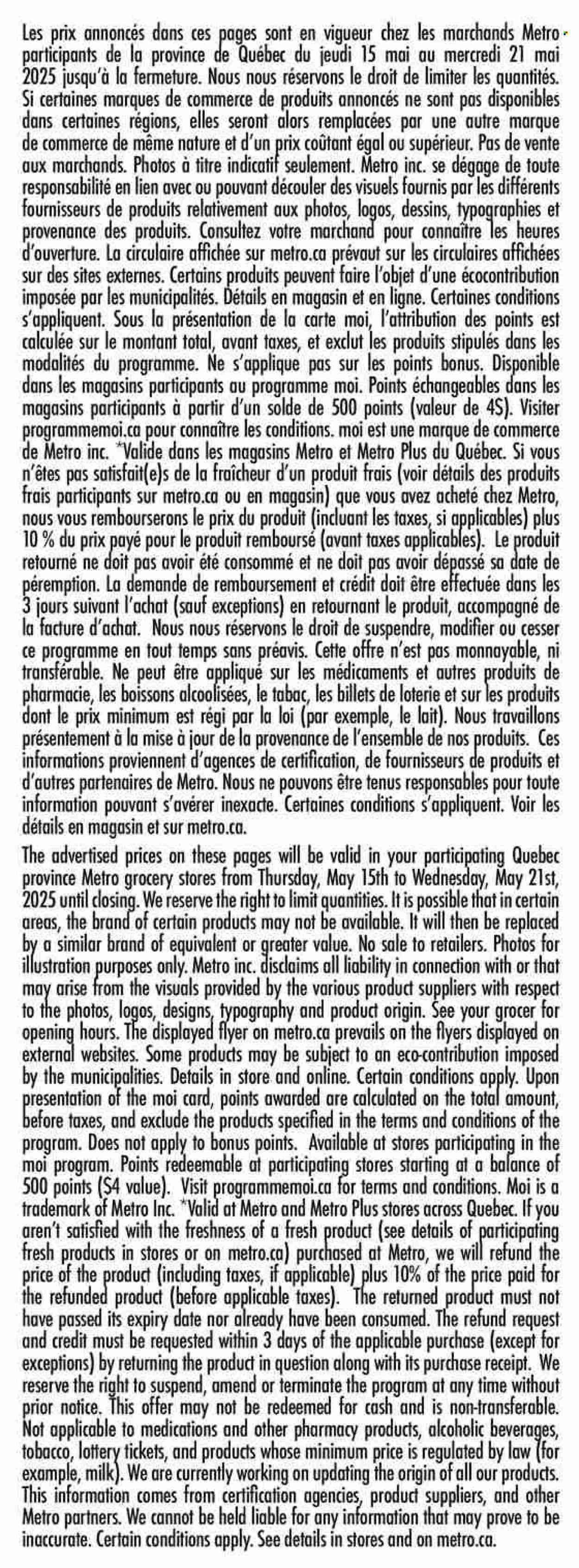 Circulaire Metro - 15 Mai 2025 - 21 Mai 2025. Page 1