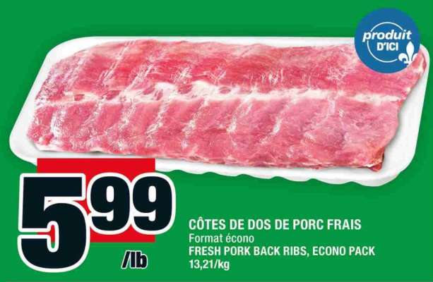 CÔTES DE DOS DE PORC FRAIS