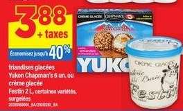 friandises glacées Yukon Chapman's 6 un. ou crème glacée Festin 2 L