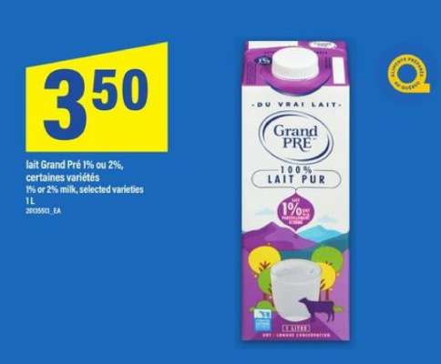 lait Grand Pré 1% ou 2%