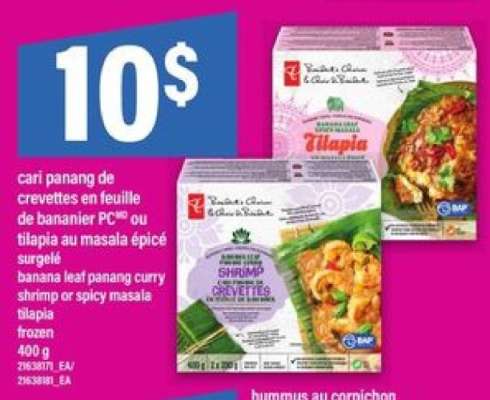 cari panang de crevettes en feuille de bananier PC ou tilapia au masala épicé
