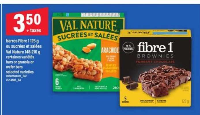 barres Fibre 1 125 g ou sucrées et salées Val Nature 148-210 g