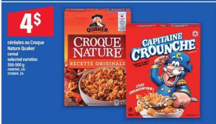 Céréales ou Croque Nature Quaker