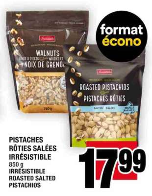 PISTACHES RÔTIES SALÉES IRRÉSISTIBLE