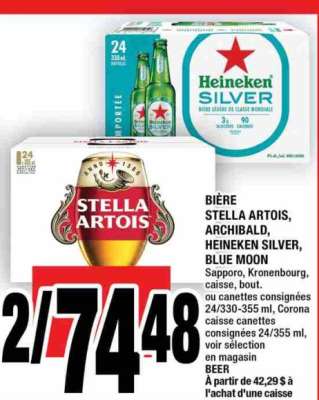 BIÈRE STELLA ARTOIS, ARCHIBALD, HEINEKEN SILVER, BLUE MOON