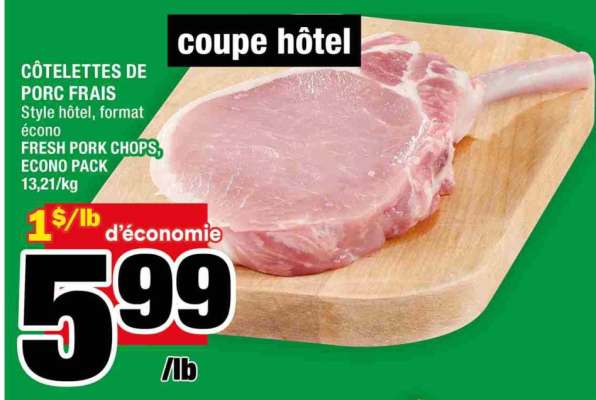 CÔTELETTES DE PORC FRAIS