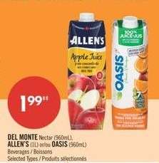 DEL MONTE NECTAR (960mL), ALLEN'S (1L) or OASIS (960mL)