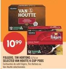 FOLGERS, TIM HORTONS (12's) or SELECTED VAN HOUTTE K-CUP PODS