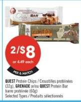 QUEST Protein Chips / Croustilles protéinées (32g), GRENADE ou/ou QUEST Protein Bar barre protéinée (60g)