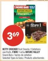 BETTY CROCKER Fruit Snacks / Collations aux fruits, FIBRE 1 or/ou NATURE VALLEY Snack Bars / barres de collation
