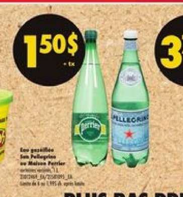 Eau gazéifiée San Pellegrino ou Maison Perrier