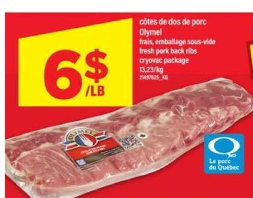 CÔTES DE DOS DE PORC OLYMEL