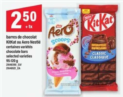 barres de chocolat KitKat ou Aero Nestlé
