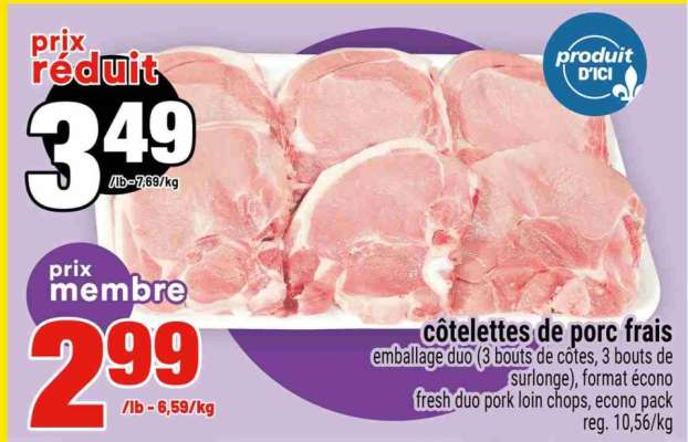 CÔTELETTES DE PORC FRAIS
