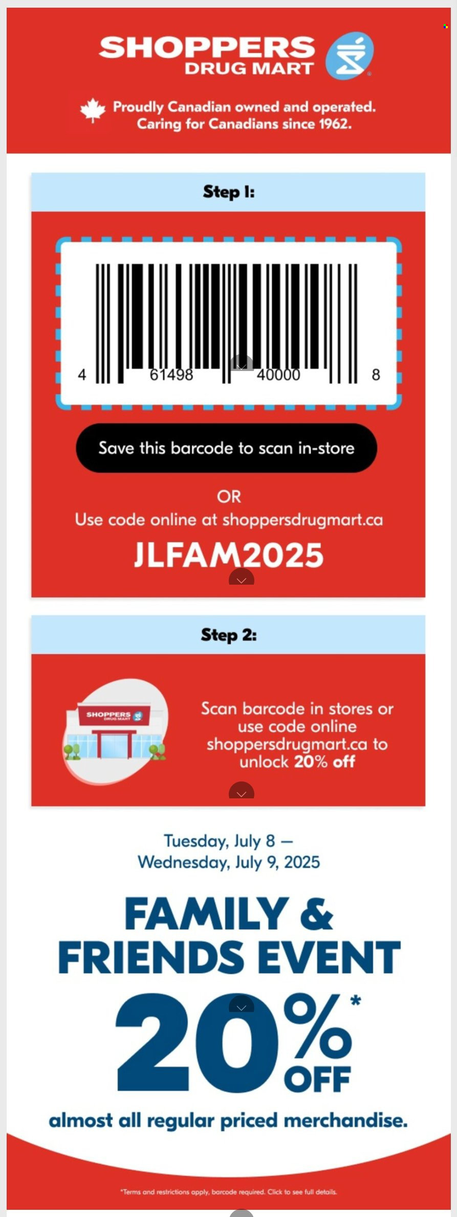 Circulaire Shoppers Drug Mart - 08 Juillet 2025 - 09 Juillet 2025. Page 1