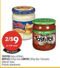TOSTITOS Salsa (418mL), RUFFLES (425g) or DORITOS (283g) Dip / Trempette