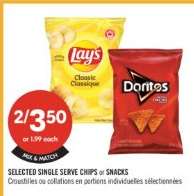 SELECTED SINGLE SERVE CHIPS or SNACKS