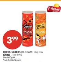 CHEETOS, SUNCHIPS MULTIGRAINS (106g) et/ou DORITOS (145g) MINIS
