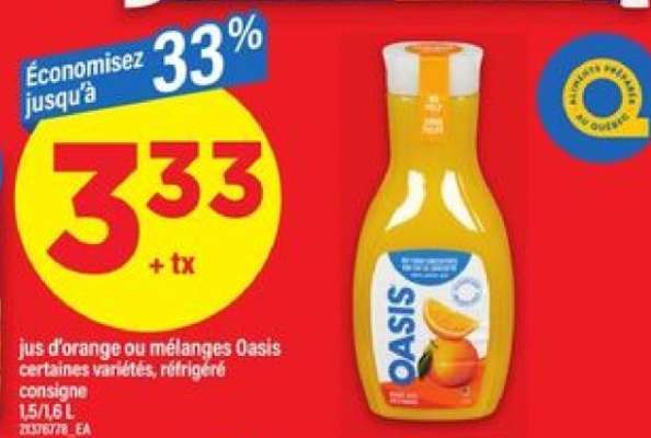 Oasis jus d'orange ou mélanges