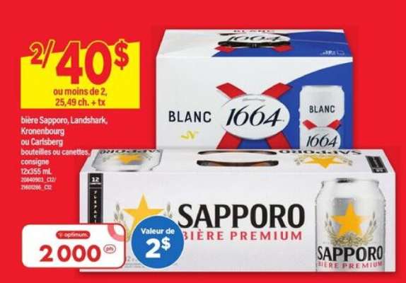 Bière Sapporo, Landshark, Kronenbourg ou Carlsberg