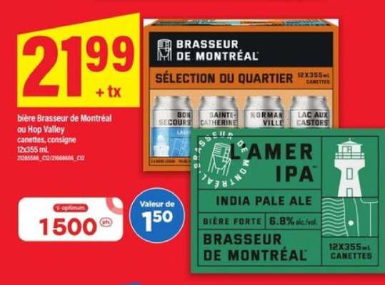 bière Brasseur de Montréal ou Hop Valley