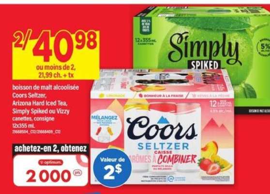Coors Seltzer, Arizona Hard Iced Tea, Simply Spiked ou Vizzy
