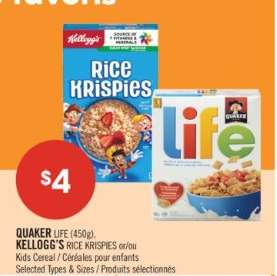QUAKER LIFE (450g), KELLOGG'S RICE KRISPIES