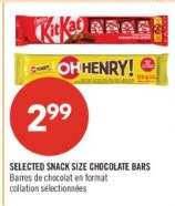 SELECTED SNACK SIZE CHOCOLATE BARS