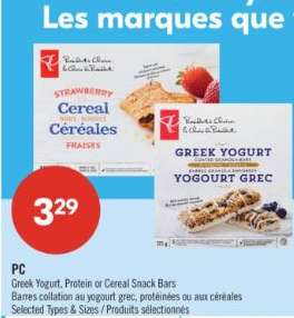 PC Greek Yogurt, Protein or Cereal Snack Bars
