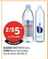 GLACÉAU SMARTWATER or/ou EVIAN Natural Spring Water