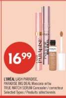 L'ORÉAL LASH PARADISE, PARADISE BIG DEAL Mascara or/ou TRUE MATCH SERUM Concealer