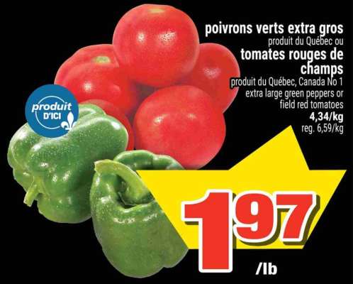 Poivrons verts extra gros ou tomates rouges de champs
