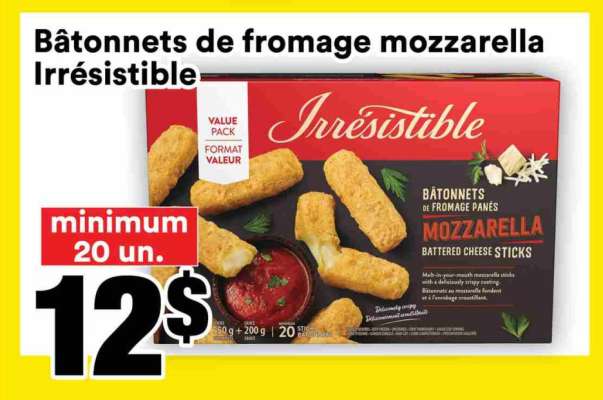BÂTONNETS DE FROMAGE MOZZARELLA IRRÉSISTIBLE