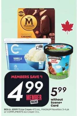BEN & JERRY'S Ice Cream 473 mL, MAGNUM Novelties 3-4 pk or COMPLIMENTS Ice Cream 1.5 L