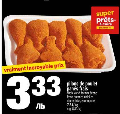 pilons de poulet panés frais
