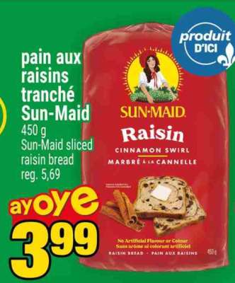 PAIN AUX RAISINS TRANCHÉ SUN-MAID