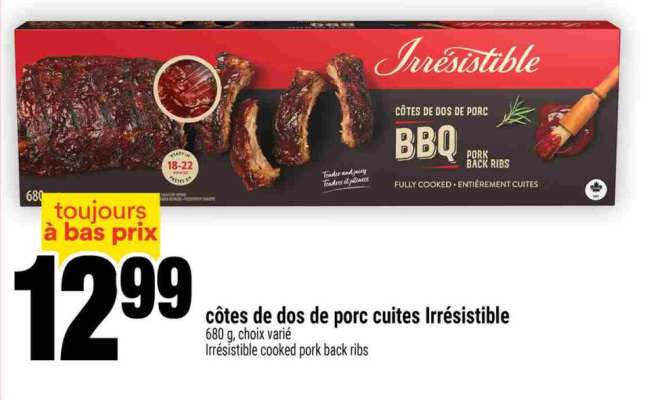 CÔTES DE DOS DE PORC CUITES IRRÉSISTIBLE