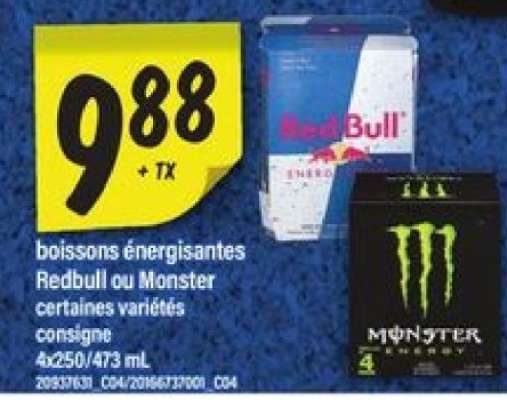 boissons énergisantes Redbull ou Monster
