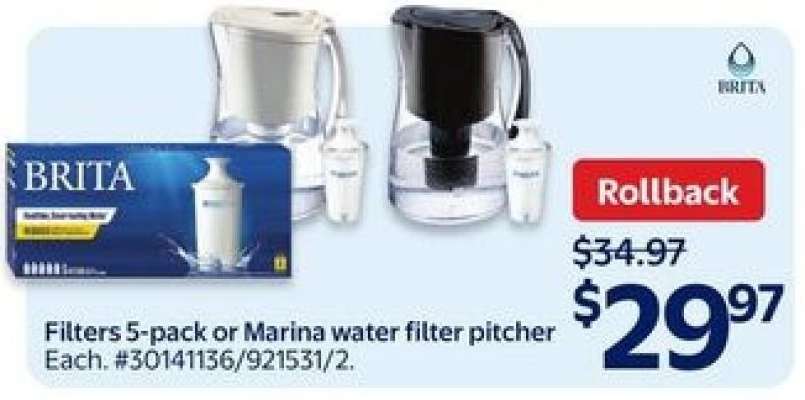 Brita Filters 5-Pack or Marina Water Filter Pitcher