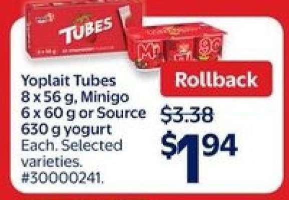 Yoplait Tubes, Minigo, or Source Yogurt