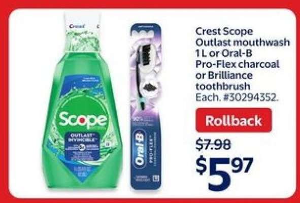 Crest Scope Outlast mouthwash 1L or Oral-B Pro-Flex charcoal or Brilliance toothbrush